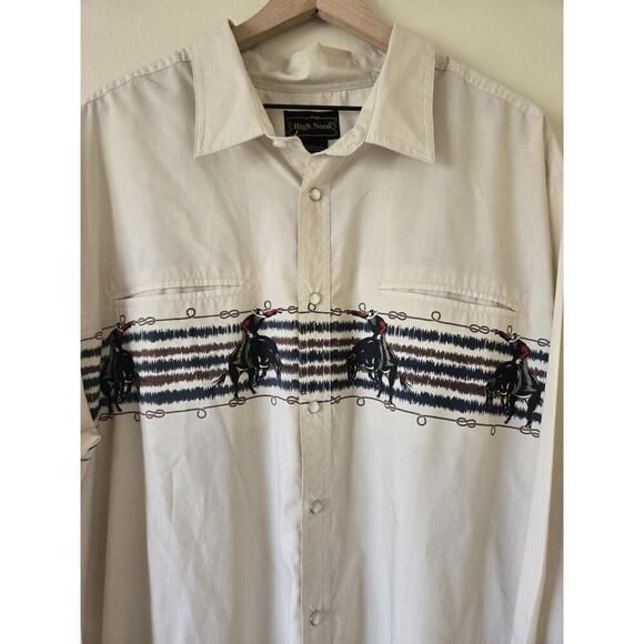 High Noon Mens 2X Western Button Shirt Horse Cowboy Rodeo Beige Long Sleeve - Picture 2 of 6